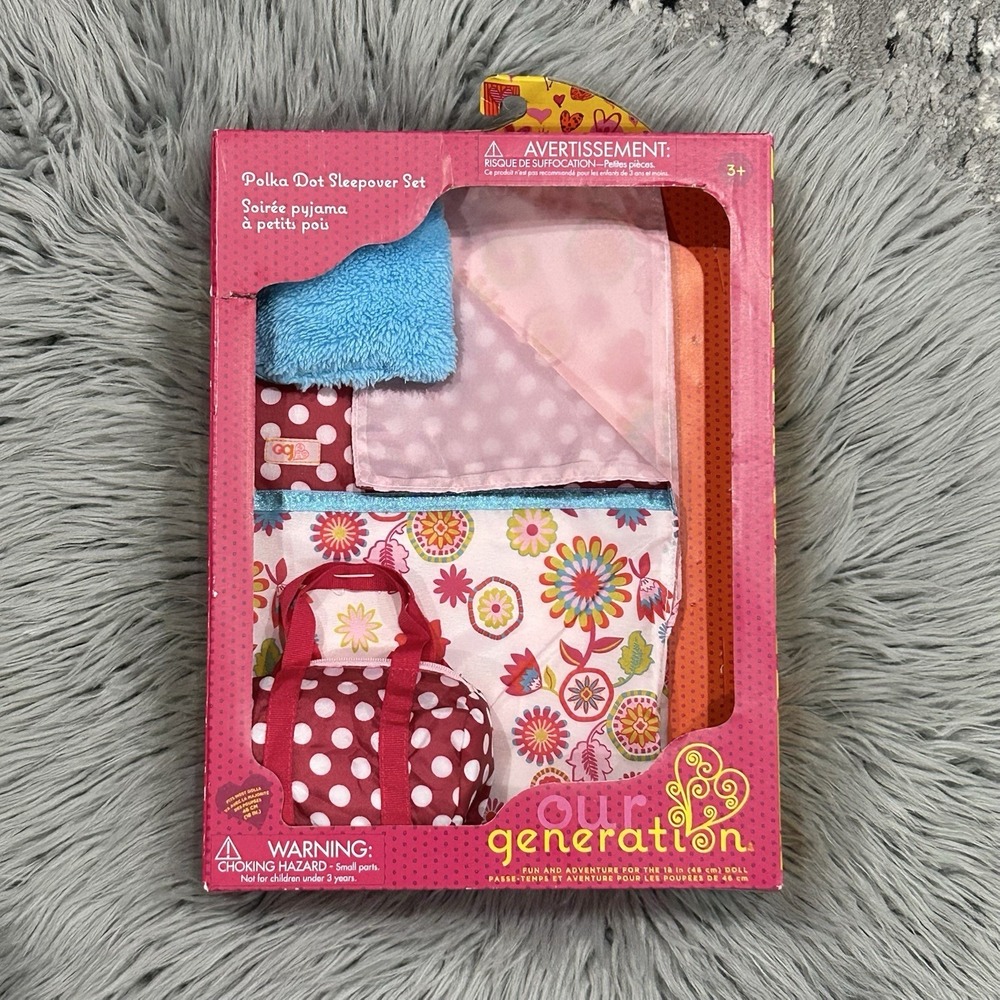 Our Generation Polka Dot Sleepover Set for 18" Doll Slumber Party NEW-READ